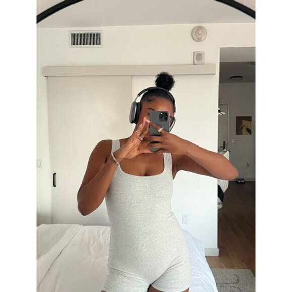 SKIMS Cotton Rib Onesie in Light Heather Grey Size XX-Small - Picture 13 of 13